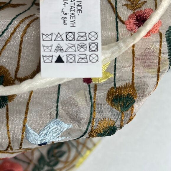 Zara Embroidered Floral Tote Bag Cream Sheer Mesh Medium - Picture 9 of 11